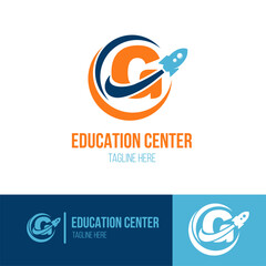 Obraz premium Initial Letter G with Rocket Spaceship icon for Success, Education Center, Fast Learning Business Logo Idea