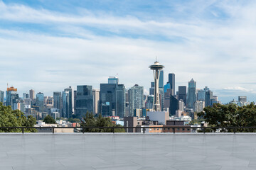 Skyscrapers Cityscape Downtown, Seattle Skyline Buildings. Beautiful Real Estate. Day time. Empty...
