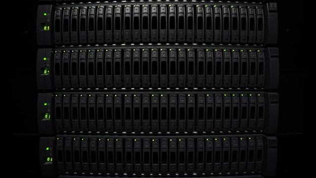 Large digital storage array server for cloud and virtual machines, Wide shot