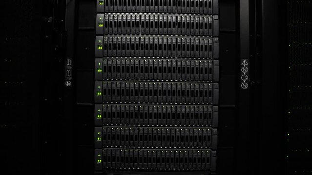 Digital storage redundant array server for cloud and virtual machines, Wide dolly in shot