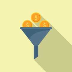 Money funnel icon flat vector. Marketing target. Market sale
