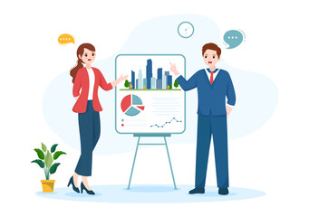 City Council Meeting with Business Team, Employee for Important Negotiation or Define Buildings in Flat Cartoon Hand Drawn Templates Illustration