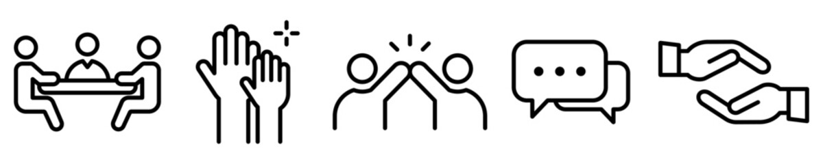 Fototapeta Conjunto de iconos de colaboración. Reunión de negocios, trabajo en equipo, apoyo, asociación. Ilustración vectorial obraz
