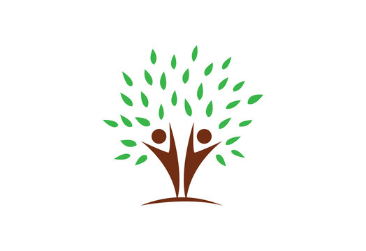 People tree icon with green leaves - eco concept vector. This graphic also represents environmental protection, nature conservation.