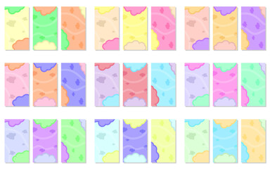 twenty seven sets of pastel colors abstract background with cloud shapes and wave lines. simple, flat and colorful. used for wallpaper, backdrop, social media stories, copy space and poster