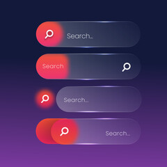 Glass morph search bar button with magnifier icon player symbol
