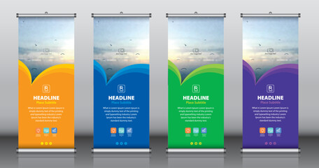 Roll up banner design template vector, abstract background, modern x-banner, rectangle size