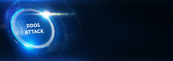 DDoS ATTACK inscription, online attack concept inscription, online security concept.