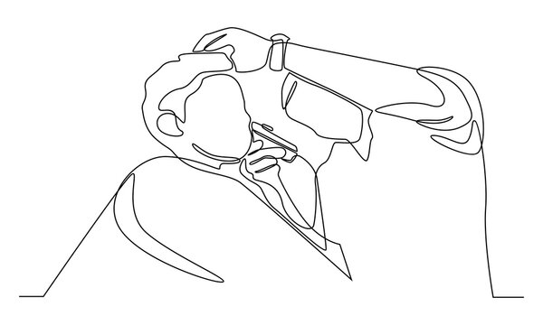 recommend clip art: Continuous line of hairstylist serving client at barbershop