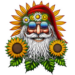 Fototapeta premium Hippie Santa Claus Sunflower Christmas