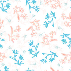 Fototapeta premium Soft Pastel Spring Floral Branch Silhouette Vector Seamless Pattern