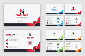 Multipurpose corporate business card template with blue, green, red, and yellow colors	