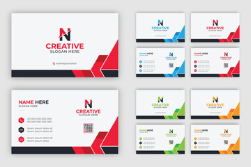 Multipurpose corporate business card template with blue, green, red, and yellow colors	