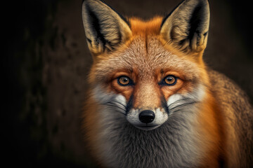 Cute Red Fox  in winter forest. Making eye contact. Digital art	