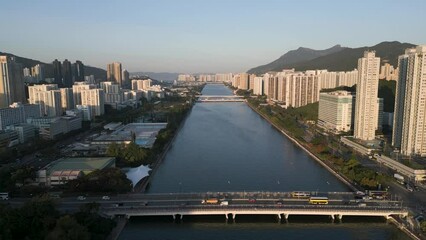 Shing Mun River, Sha Tin, Hong Kong during sunset 21 Dec 2022