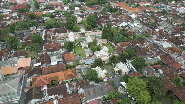Aerial shot of Tamansari watercastle complex in Yogyakarta, Indonesia