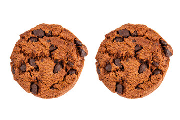 Chocolate chip cookies isolated on transparent background. Sweet biscuits.