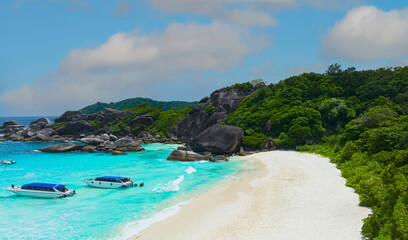 Aerial view of the  tropical view with seashore as  white sand beach the island park