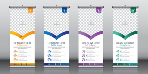 Roll up banner design template vector, abstract background, modern x-banner, rectangle size