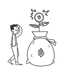 hand drawn doodle money plant grows from a money bag illustration