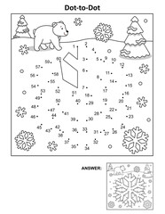 Snowflake dot-to-dot picture puzzle and coloring page. Answer included.
