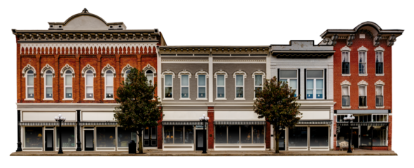 19th century town square architectural storefront facades.