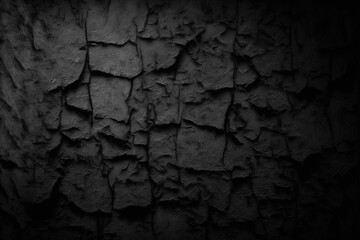 Black rough stone wall background. Generative AI.