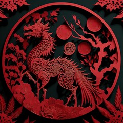 paper cut style, Chinese New Year, stock illustration Chinese New Year, Chinese Zodiac, Chinese Culture, Backgrounds