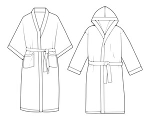 Set of bathrobe vector. Line art vector bathrobe isolated on white background for coloring book.