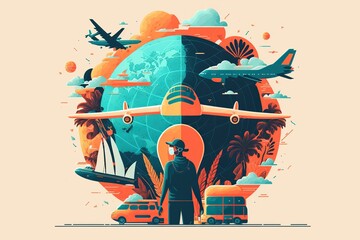 Covid-19 and travel industry illustration
