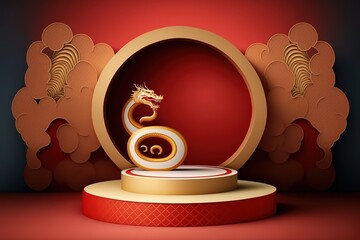 Asian Style Background Template With Podium For Products Display And stock illustration Chinese New Year, Vector