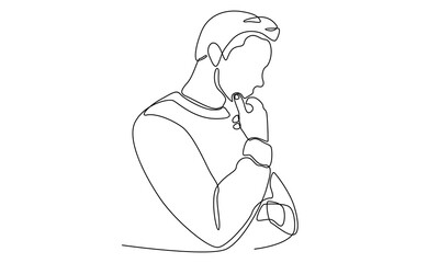 continuous line of worried man thinking