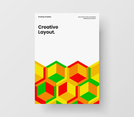 Original geometric pattern journal cover concept. Vivid company brochure A4 design vector layout.