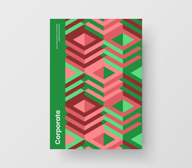 Bright booklet A4 design vector template. Creative geometric hexagons handbill layout.