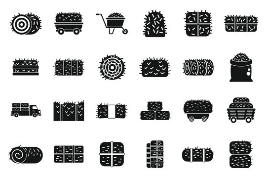 Bale of hay icons set simple vector. Agriculture bale. Dried haystack