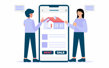 negotiation between seller and buyer for home via online. Rent apartment, buying house. Mortgage loan, real estate investment.