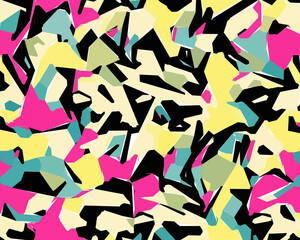 Colorful camouflage safari pattern. Illustration for wallpaper, fabrics, wrappers, postcards, greeting cards, wedding invitations, banners, web.