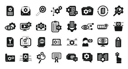 Technical overview icons set simple vector. Phone specification. Camera memory
