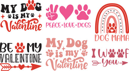 Fototapeta premium Dog Valentine SVG, Vector Bundle -valentine's day SVG, Vector Design, valentine's day SVG File, valentine's day Shirt SVG, valentine's day mug SVG, Retro valentine's day SVG 