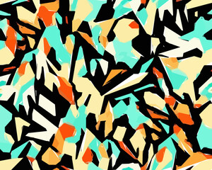 Obraz premium Colorful camouflage safari pattern. Illustration for wallpaper, fabrics, wrappers, postcards, greeting cards, wedding invitations, banners, web.