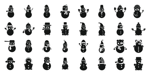 Naklejka premium Snowman icons set simple vector. Xmas ice. Winter christmas