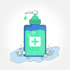 Liquid hand sanitizer bottle vector illustration. Hand wash soap flat vector.