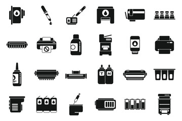 Cartridge filling icons set simple vector. Computer copier. Device digital