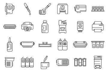 Cartridge filling icons set outline vector. Computer copier. Device digital