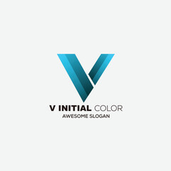 v initial gradient color symbol design