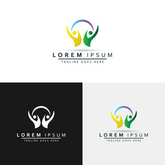 Concept Of Community Unity, Solidarity Friendship Vector Icon, This Logo Template Can Also Represent Colourful Kids Playing Together Holding Hands Together In Circles Or Union Of Workers.