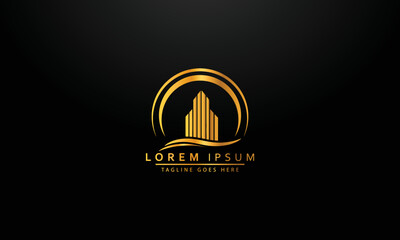 Minimal Real State Symbolic Logo Design In Golden Colour.