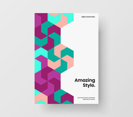 Colorful geometric tiles company brochure illustration. Unique leaflet A4 vector design layout.