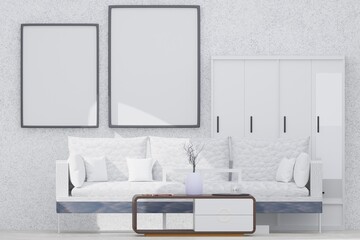 Mockup frame in living room interior. 3d rendering