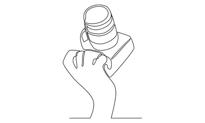continuous line of hand holding photo camera